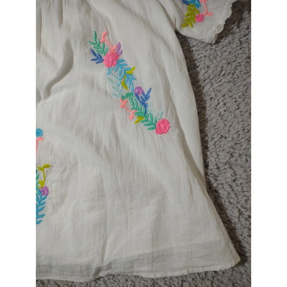Lilly Pulitzer White Cotton Embroidered Peasant Top - Neon Floral Accents